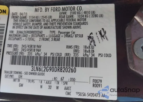 2013 Lincoln Mkz from USA, damaged, VIN 3LN6L2G90DR820260